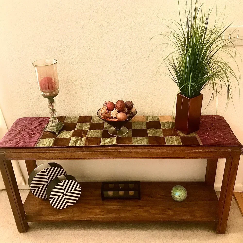Z Gallerie Decorative Table Runner Velvet & Silk Patchwork w Beads 14